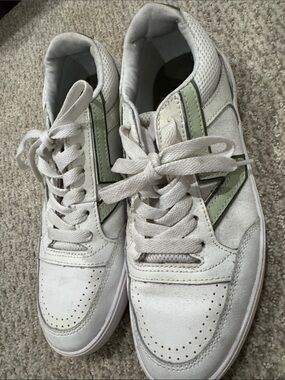 Women’s White Sneakers with Olive Accent - Casual Lace-Up vans